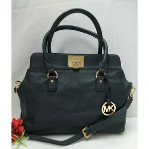 Michael Kors Dark Green Leather Pushlock Large Satchel Shoulder Bag